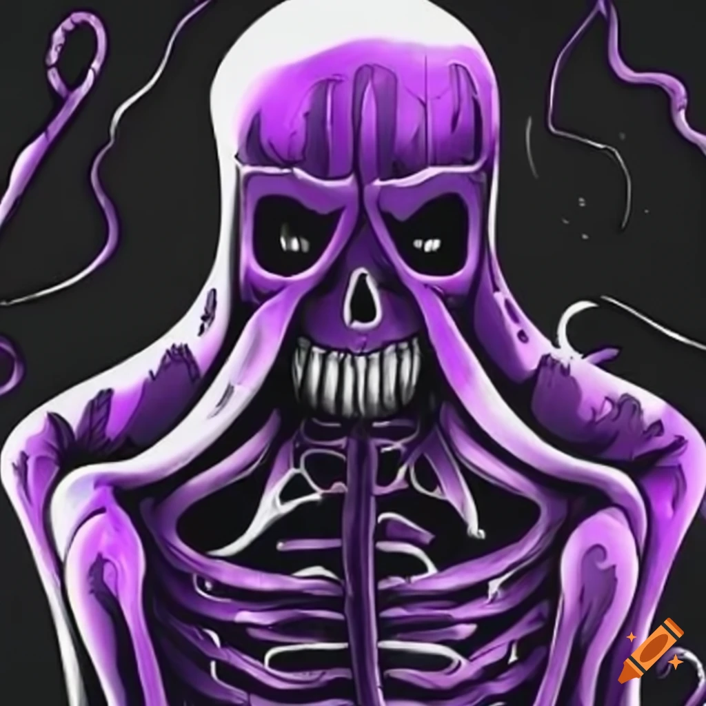 purple ghost skeleton on black background