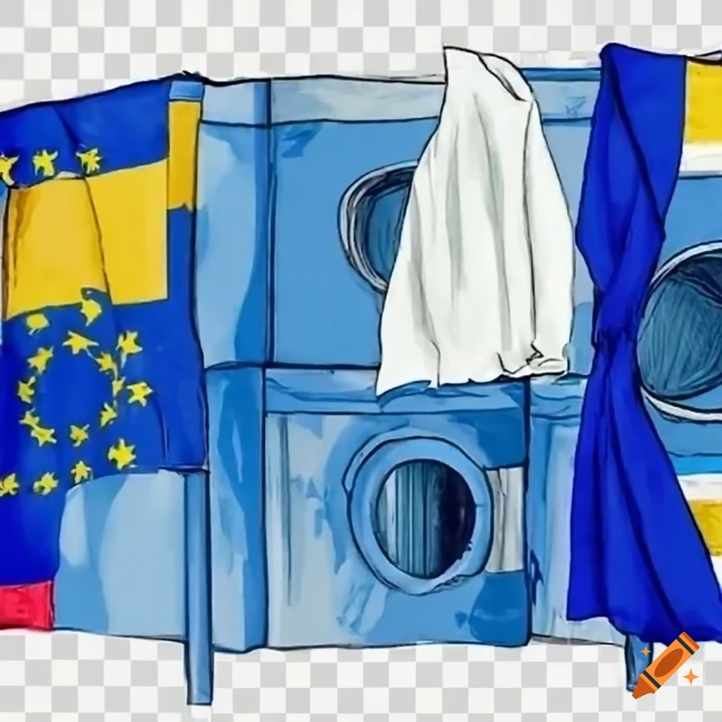 Flags of europe adorning a laundromat on Craiyon