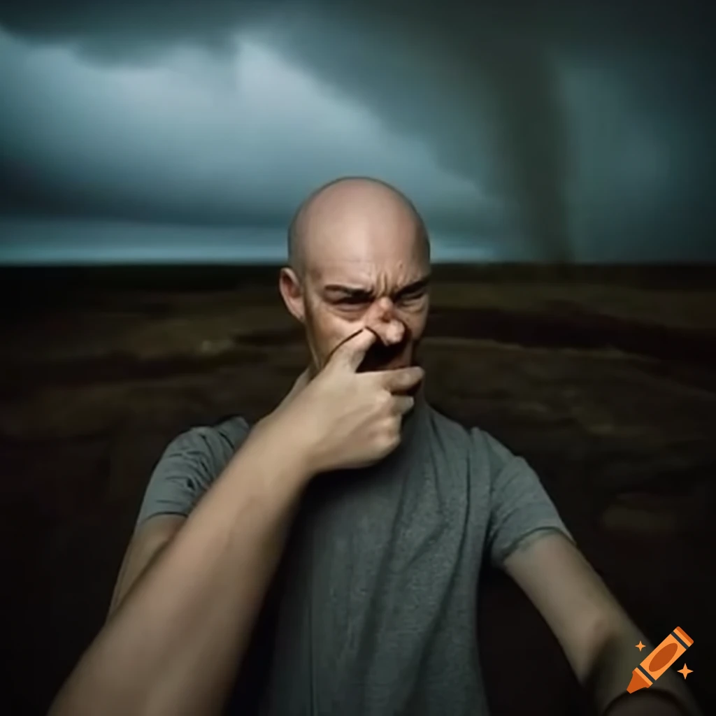 tornado with a bald guy taking a selfie