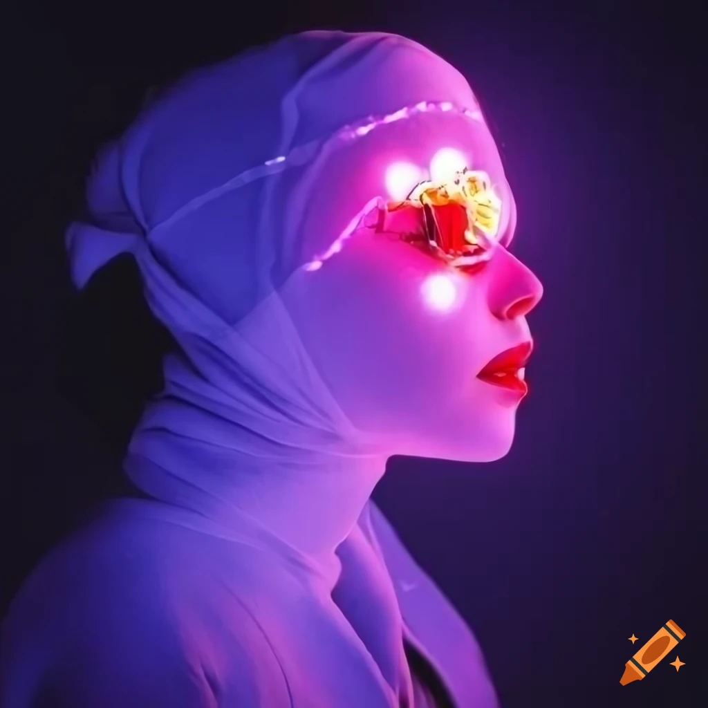 profile picture with a hooded face and sunglasses in front of pink LEDs