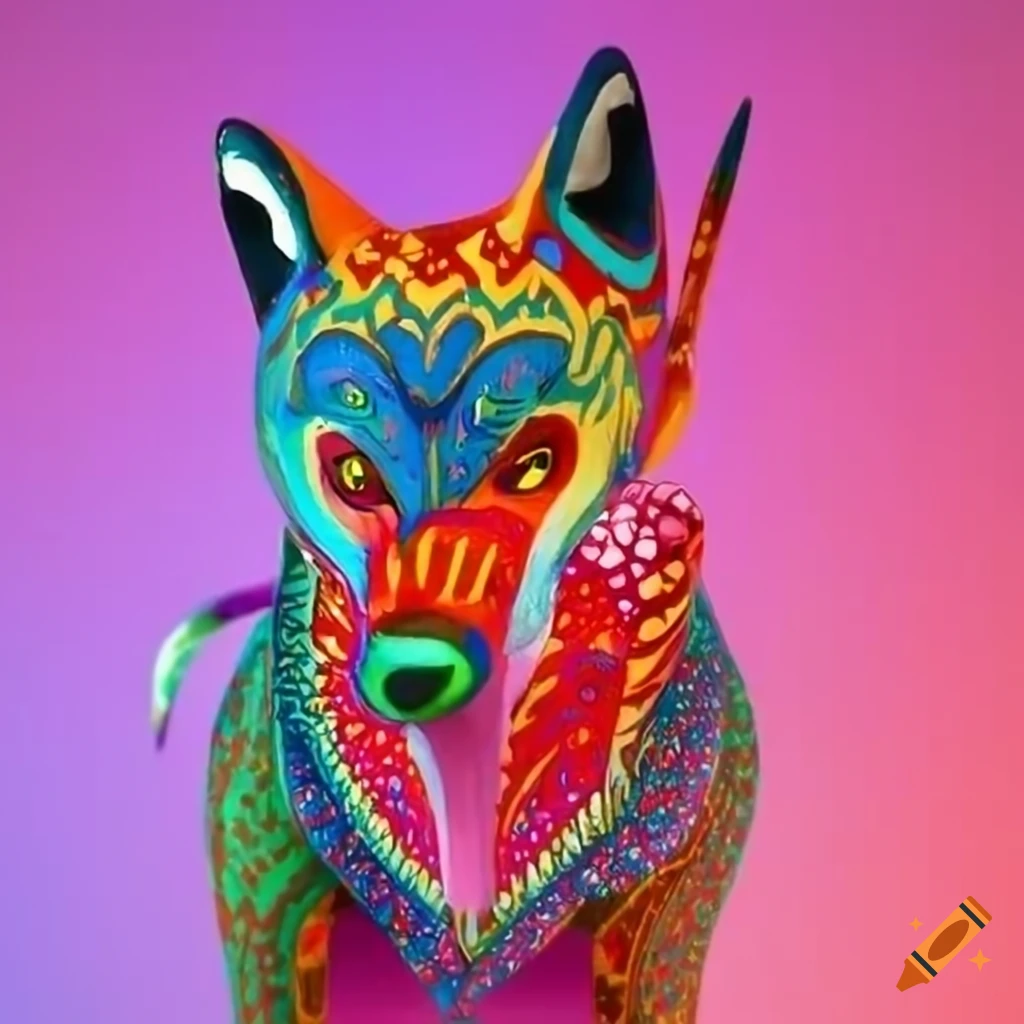 Wolf depicted as an alebrije on Craiyon