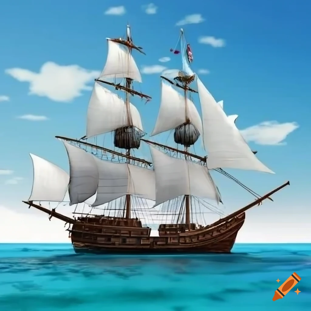 3D rendering of pirate ship on a sunny beach