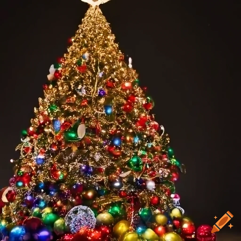 Festive christmas tree with colorful disco ball ornaments