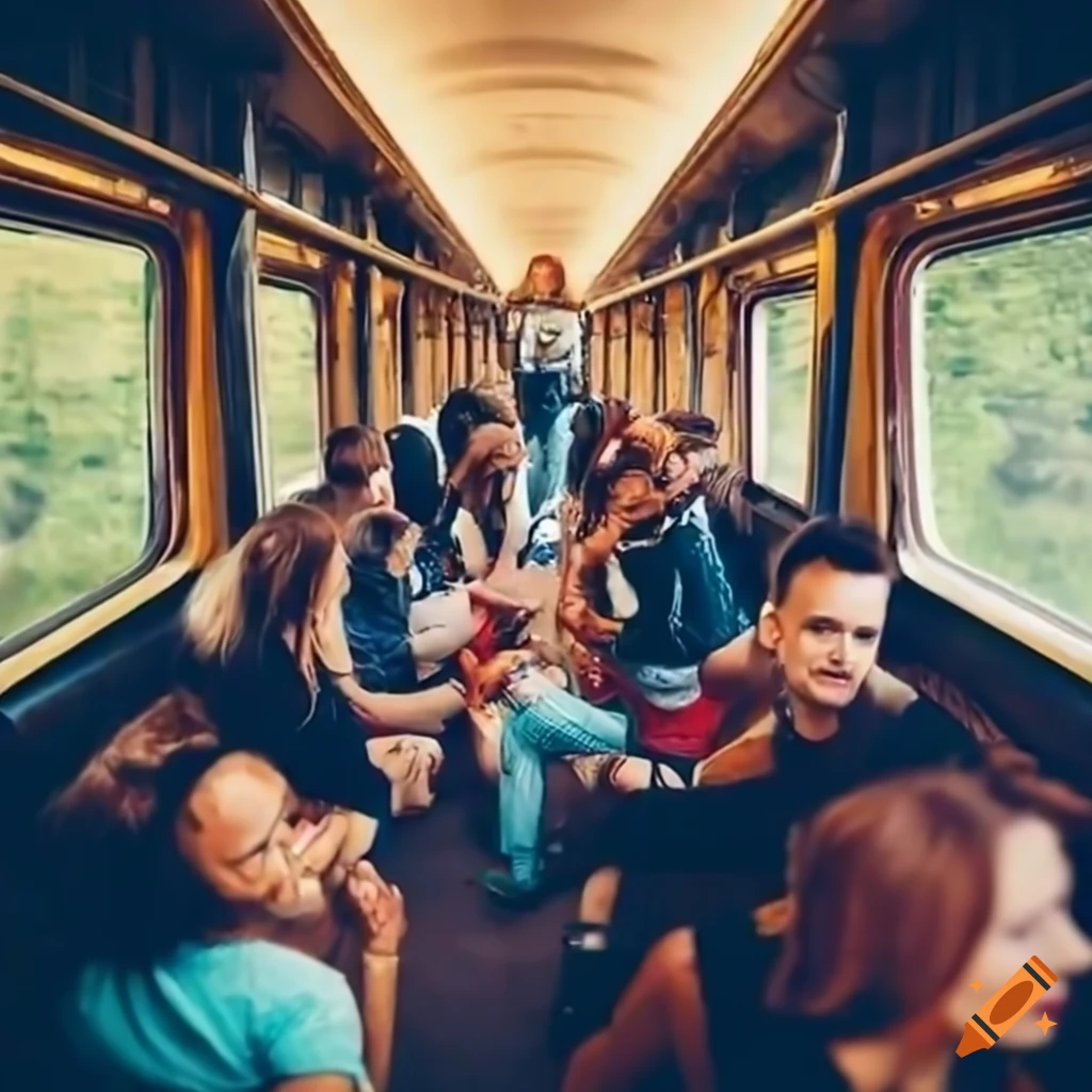 Friends travelling together by train