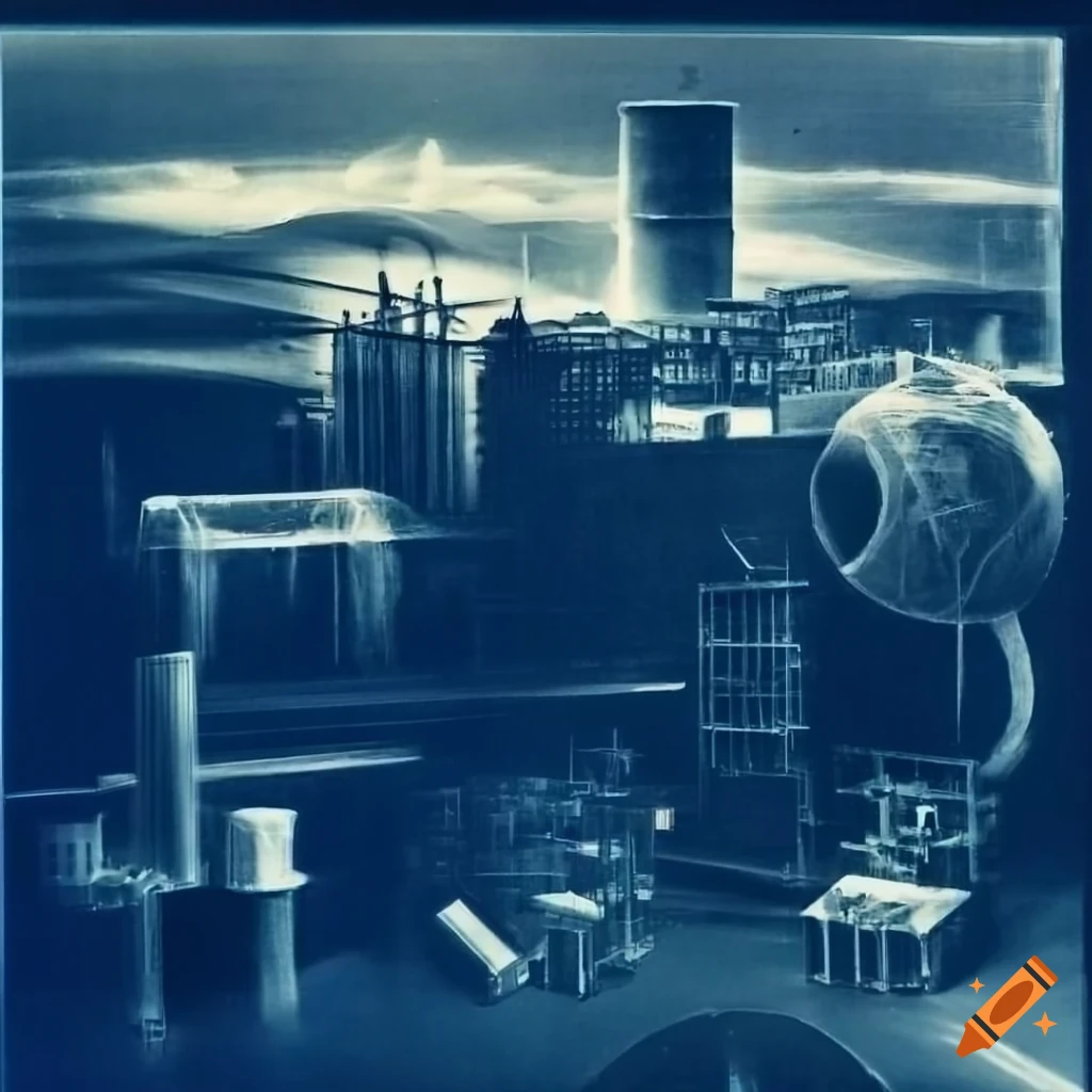 cyanotype still life with monochrome x-ray