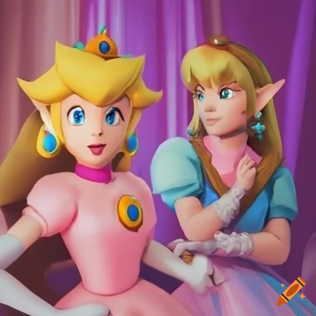 Cosplay of princess peach and link posing together on Craiyon