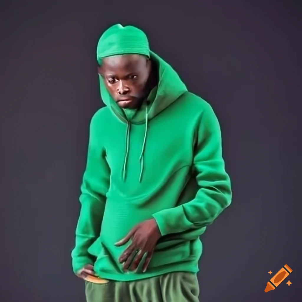 realistic image of a black man wearing green clothing