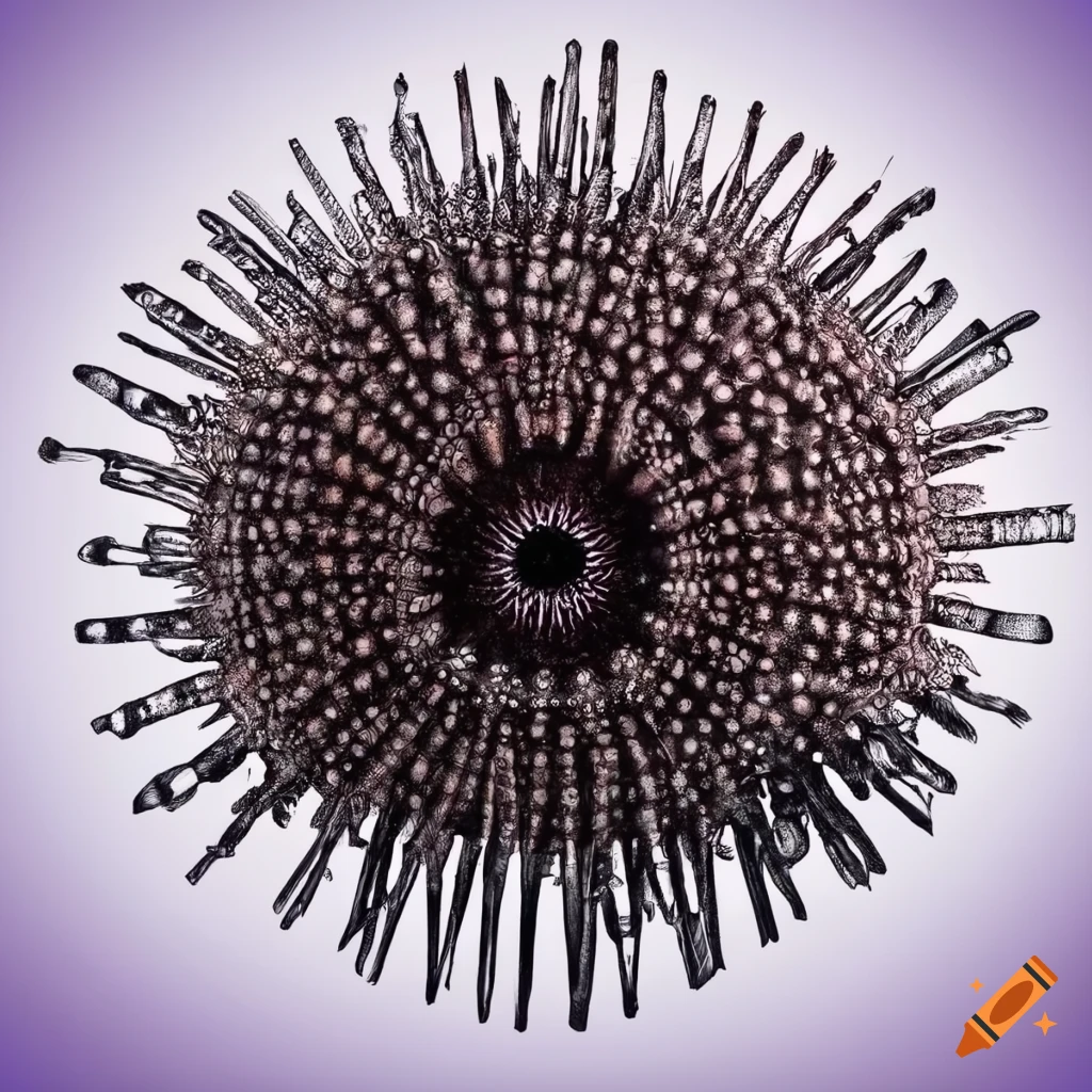 detailed scientific illustration of a black sea urchin