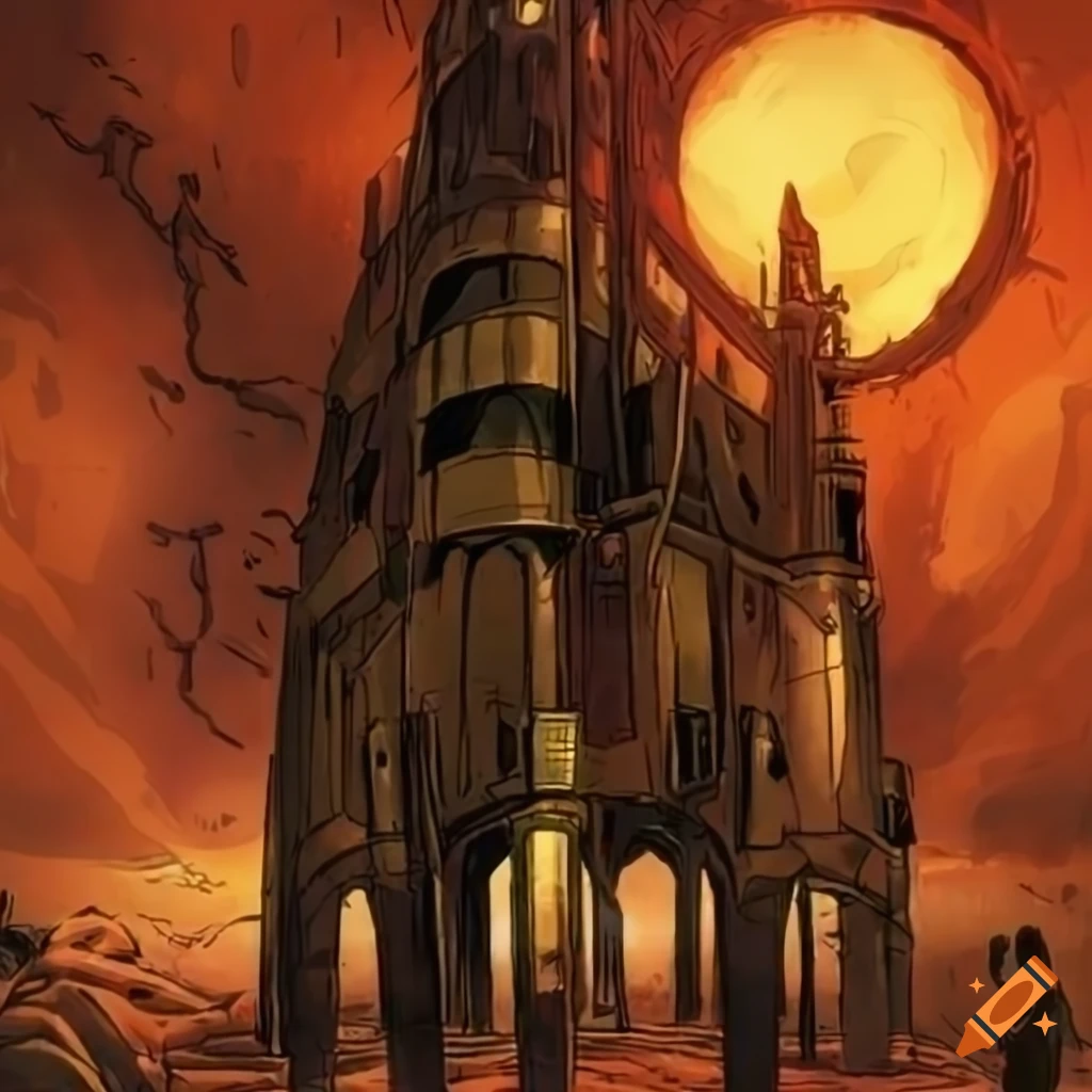 retro sci-fi desert house illustration