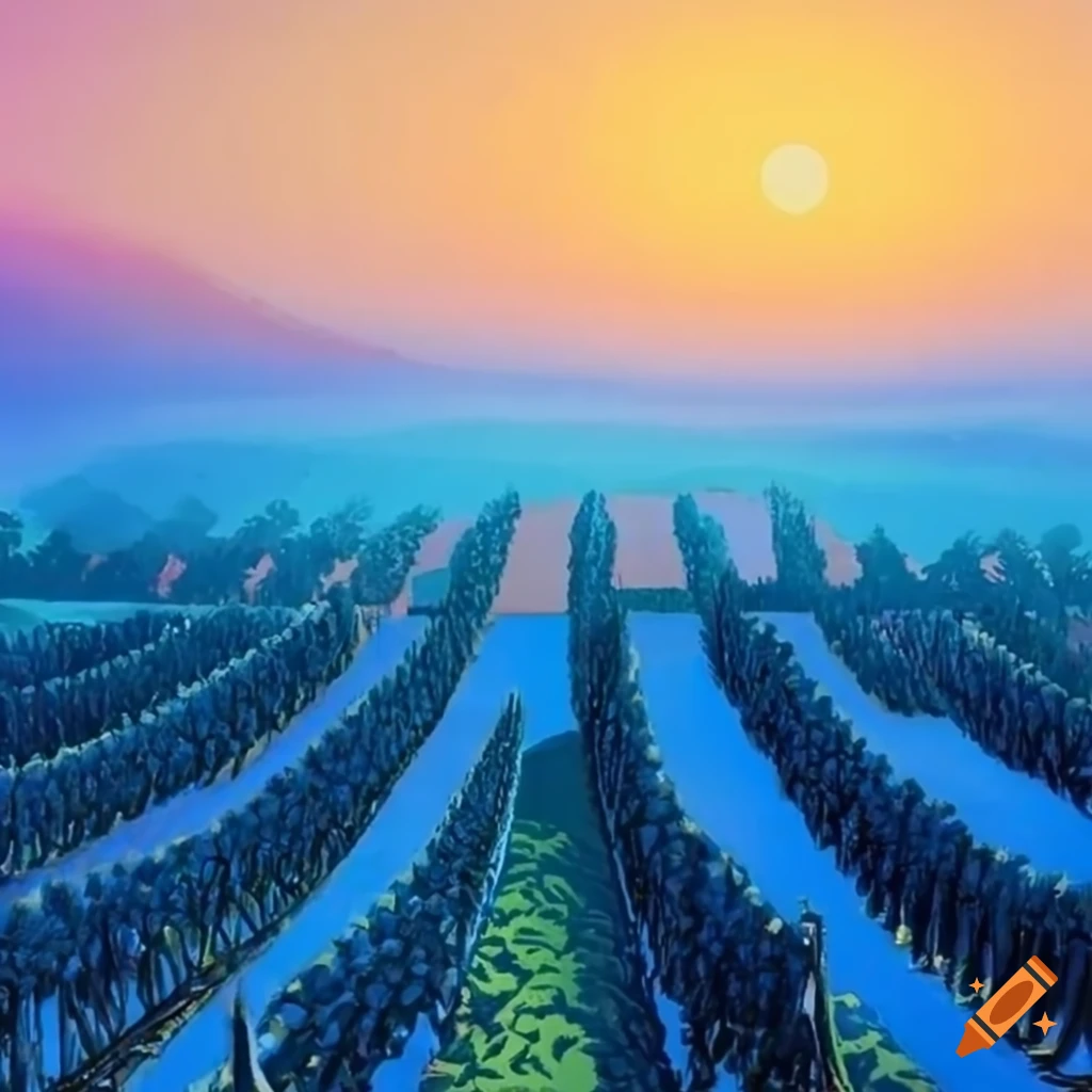 sunrise scene at a peaceful vineyard