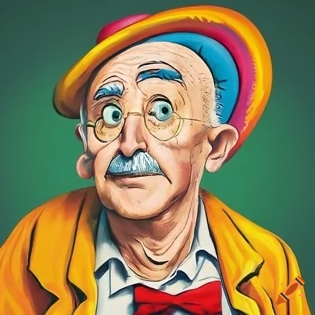 illustration of an older man with a funny hearing aid