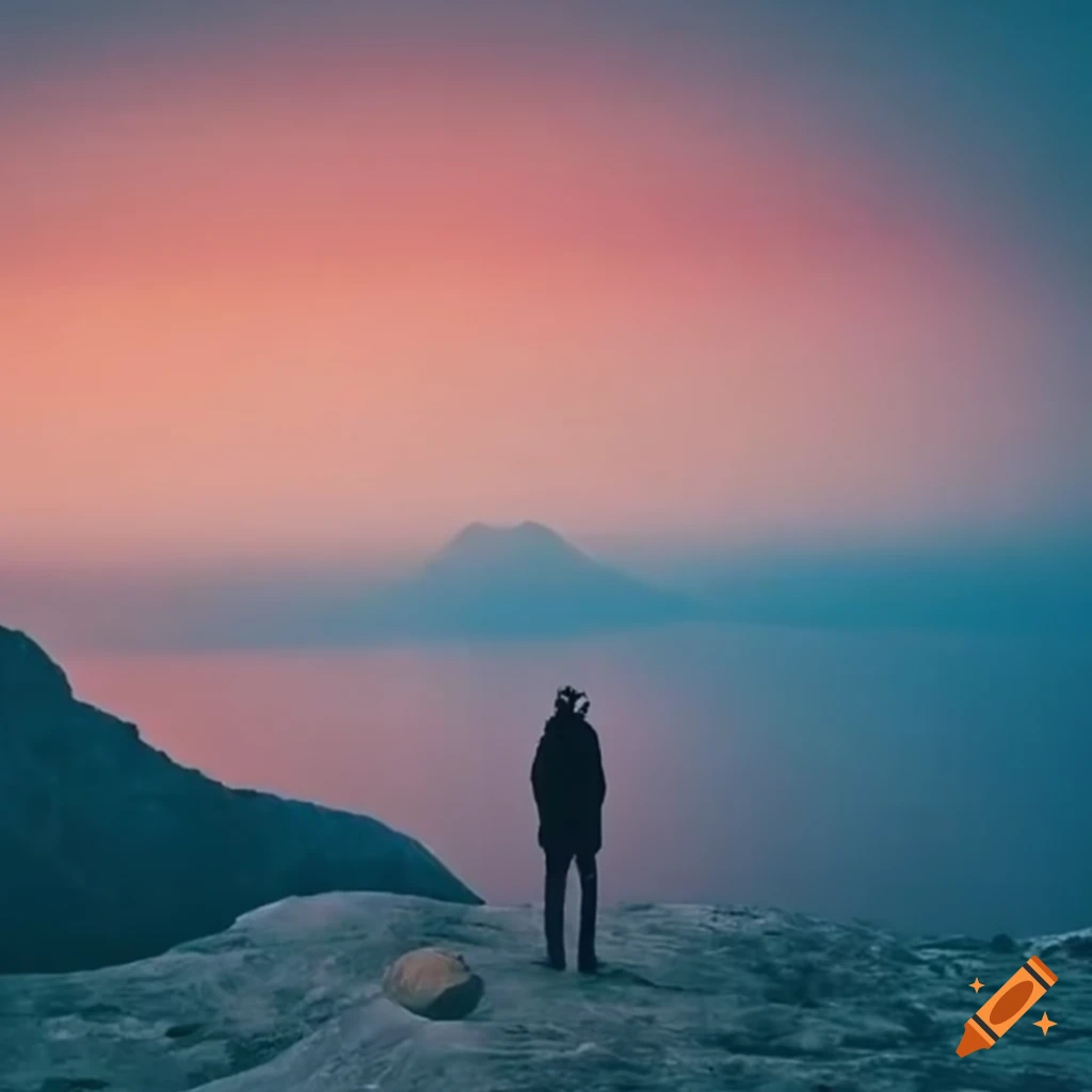 image of a person standing alone on top of a mountain