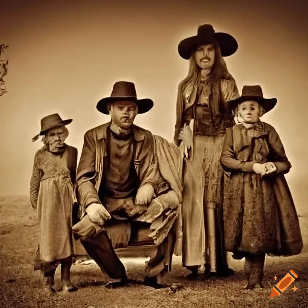 vintage wild west photo with a family and a demon