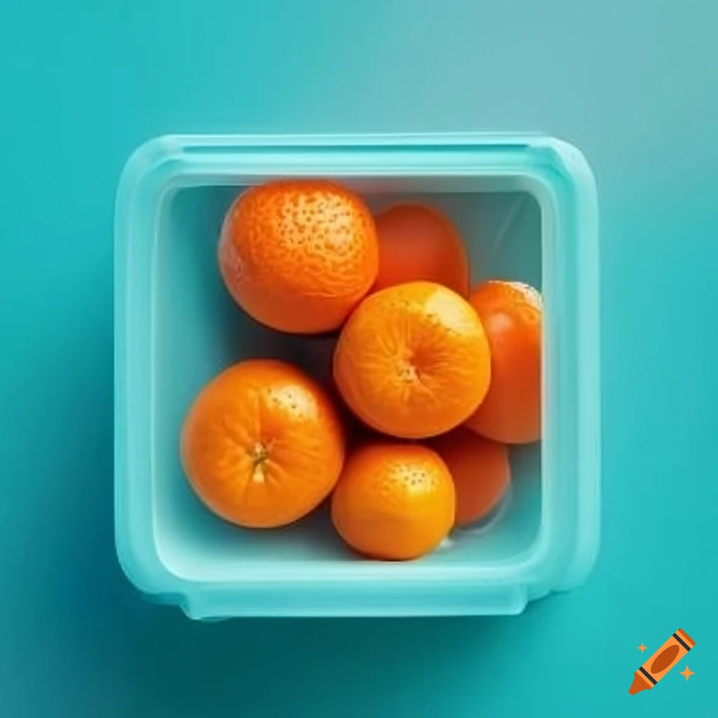neatly arranged Mandarin oranges in a Tupperware container