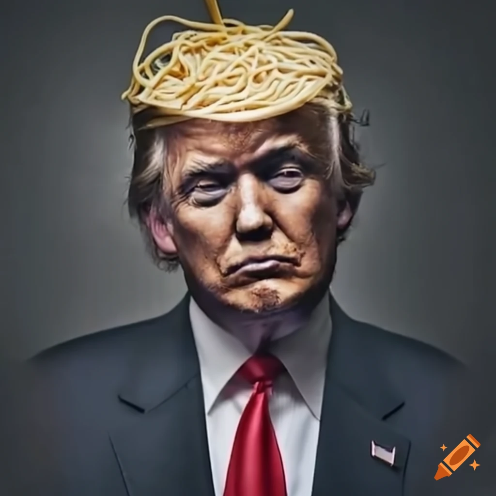 Satirical image of trump with spaghetti on his head