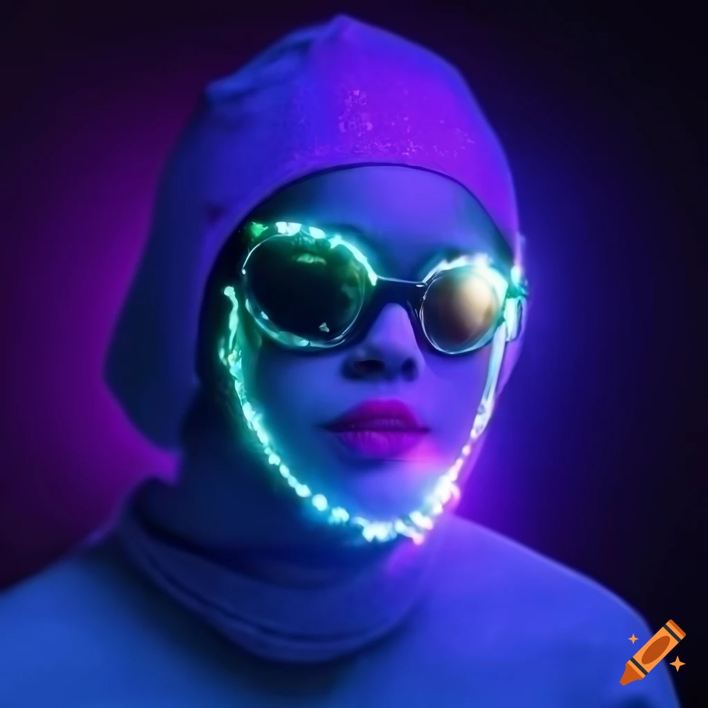 profile picture with a hooded face and sunglasses in front of pink LEDs