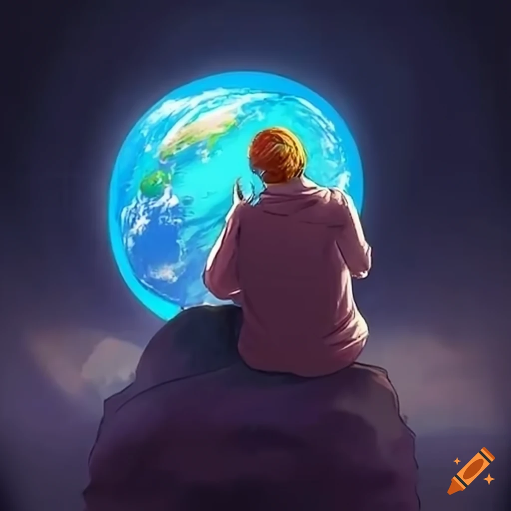 persona reflexiva mirando el globo terráqueo