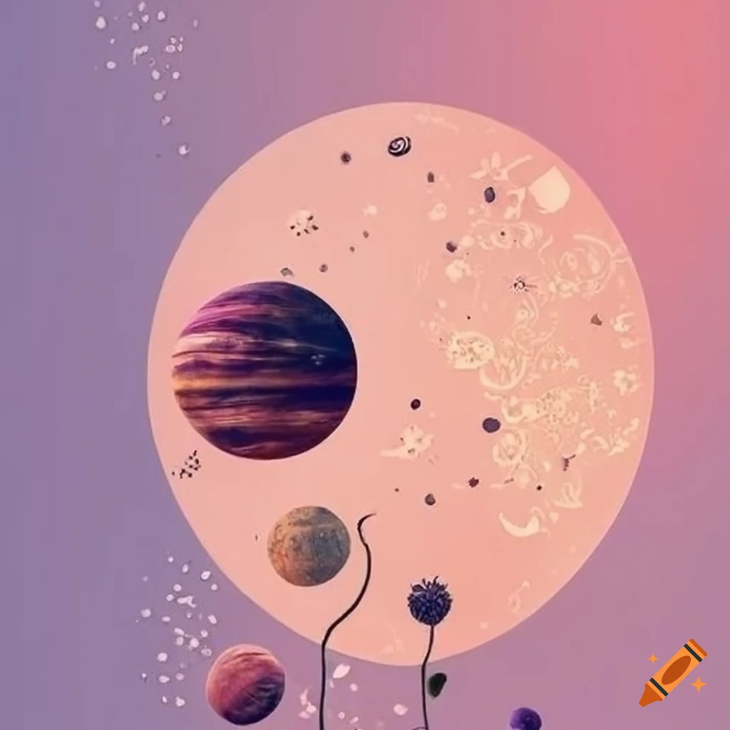 delicate and creative poster design with planets and flowers