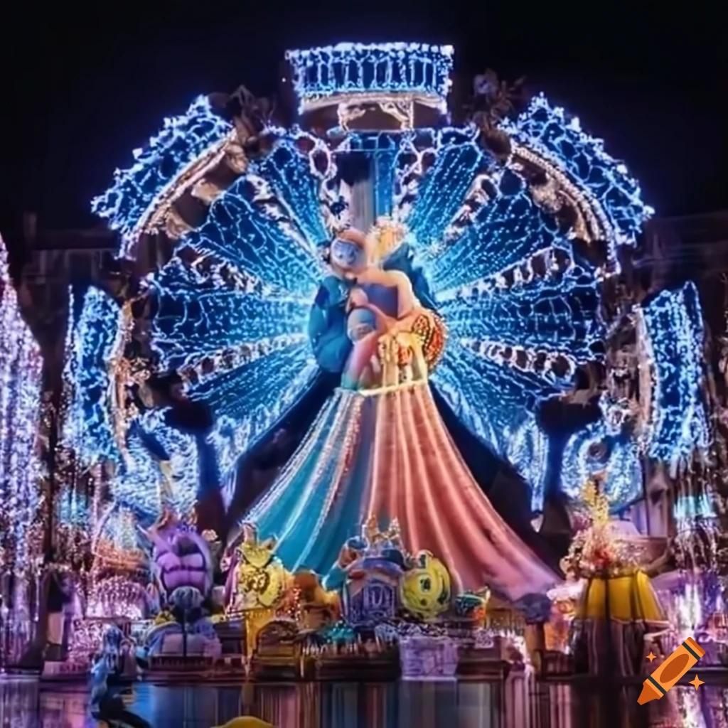 Colorful lights during fallas festival in valencia