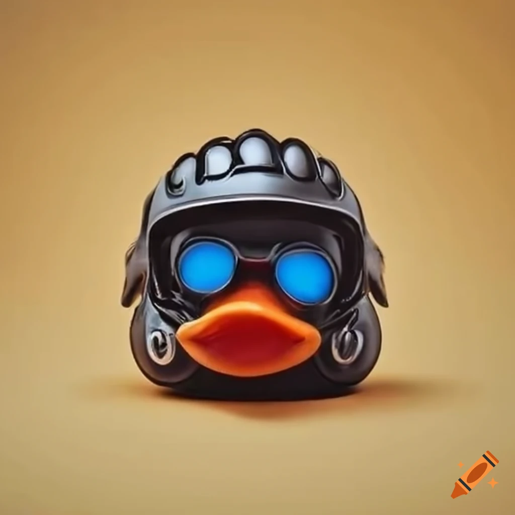 Rubber duck wearing a motorcycle helmet