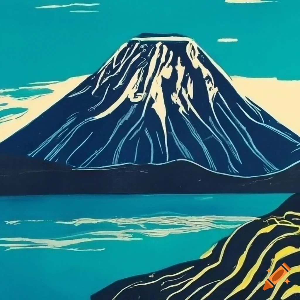 Vibrant linocut artwork inspired by new zealand