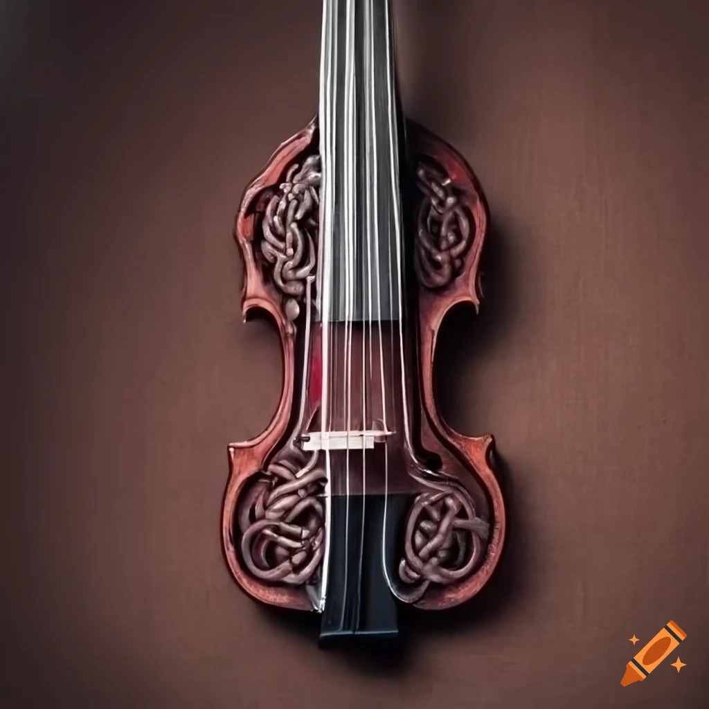 Electric violin with celtic knotwork and skeletal framework