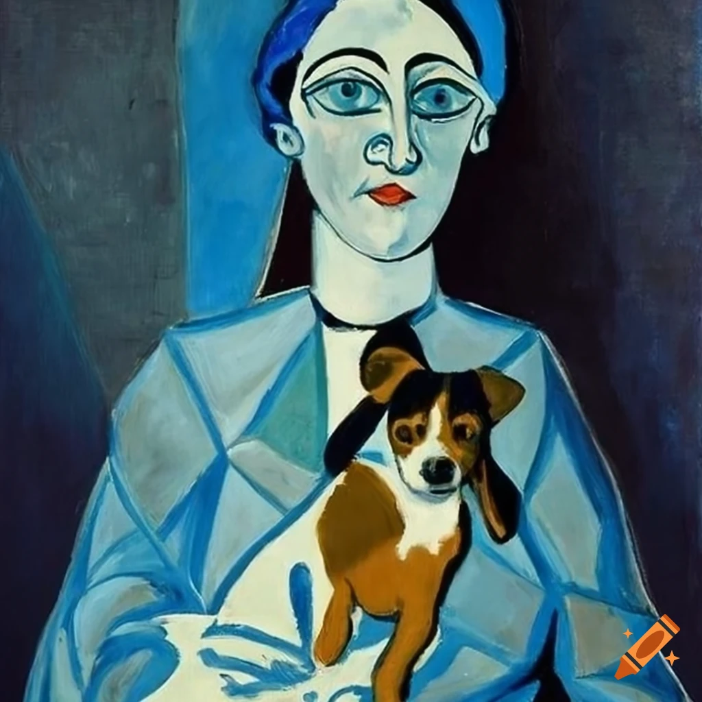 Picasso's blue period painting of a woman with a dog on Craiyon