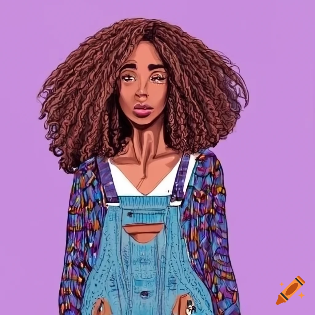Graphic novel style of a stylish young woman with textured hair