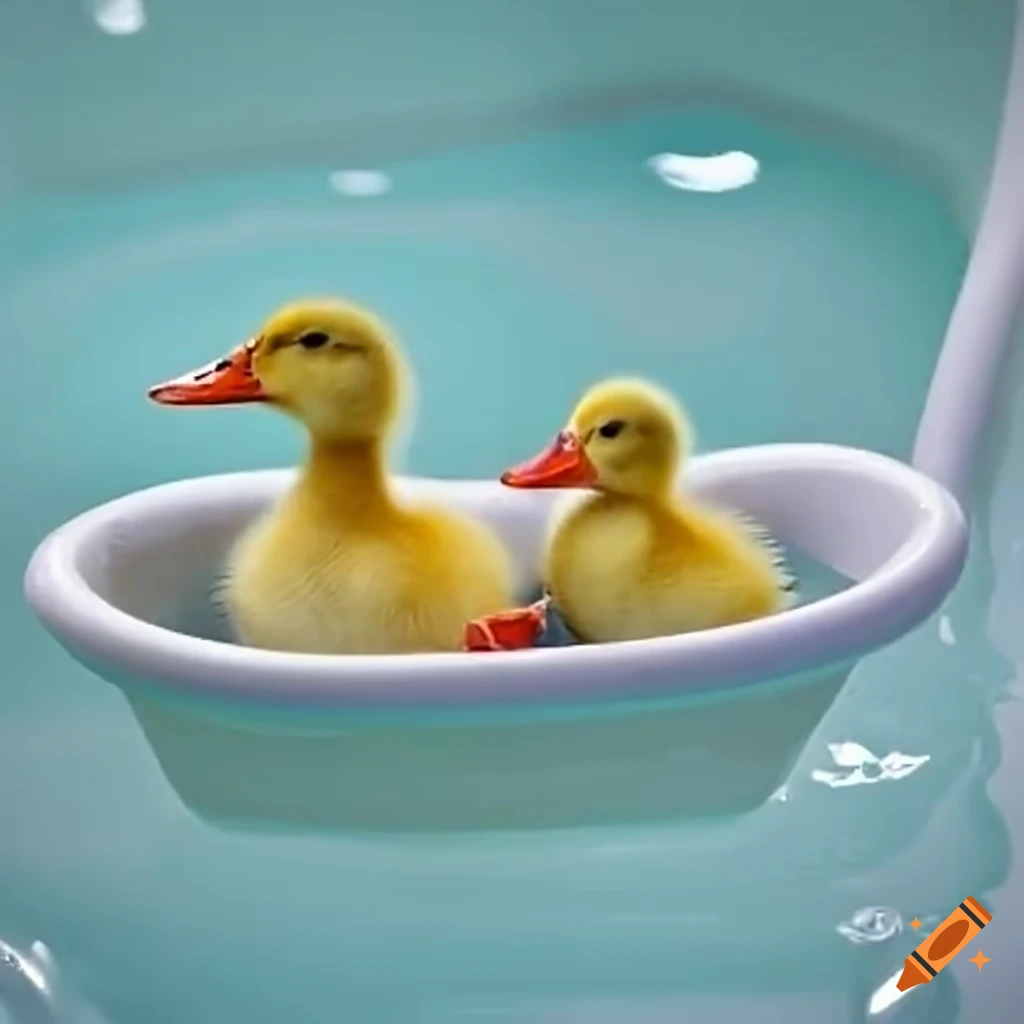 Ducklings in a bathtub