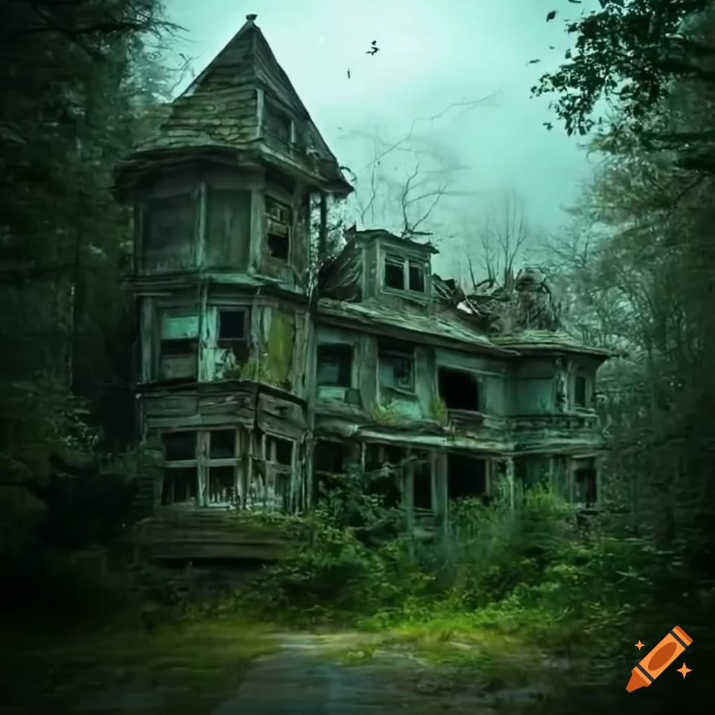 overgrown abandoned roadhouse mansion in the woods