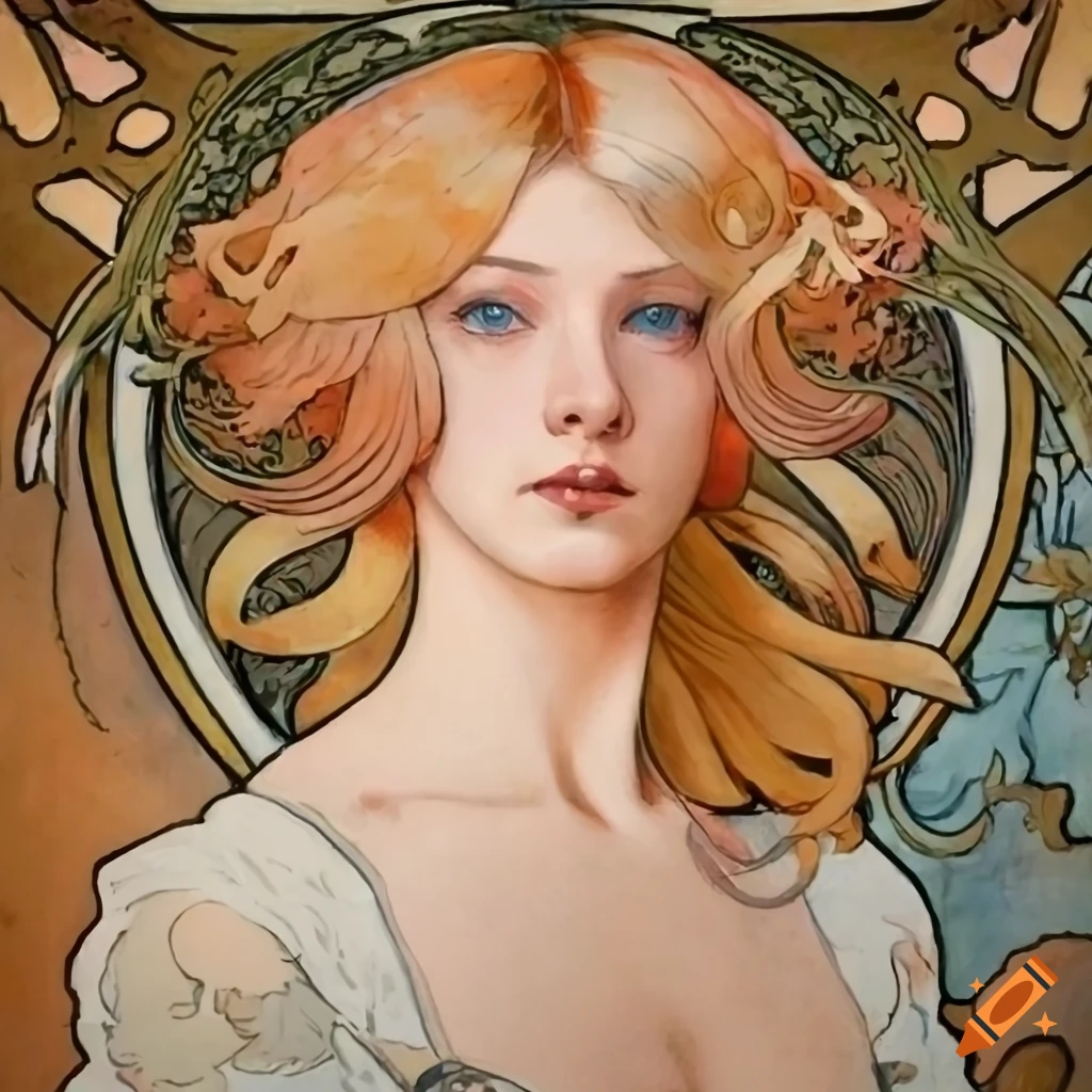Watercolor portrait of a young woman with blue eyes and blonde hair on ...