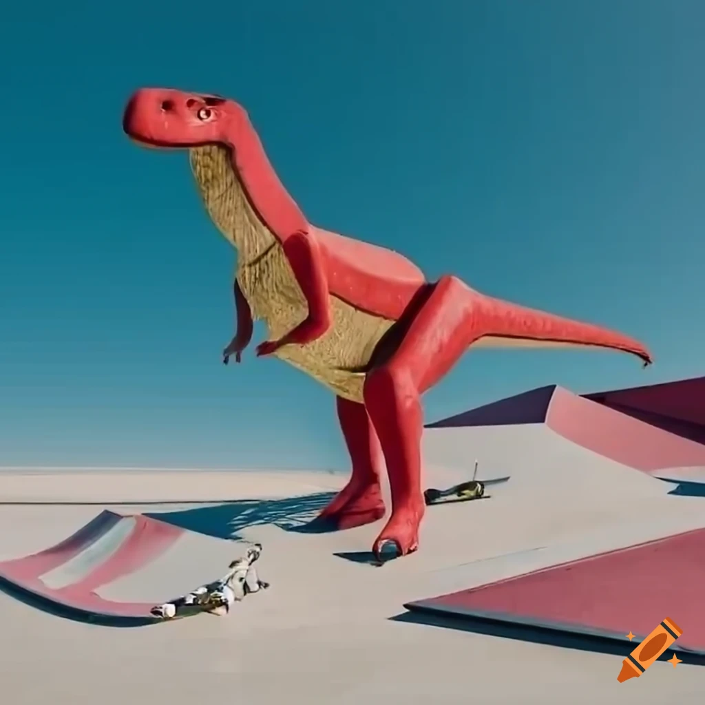 Ultrarealistic dinosaur in skatepark
