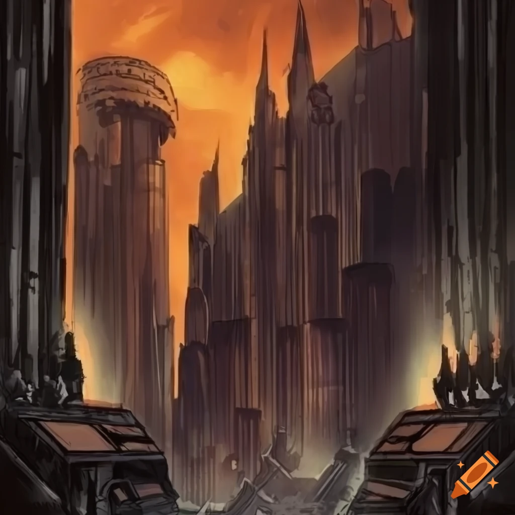 dark sci-fi facility in old comic style