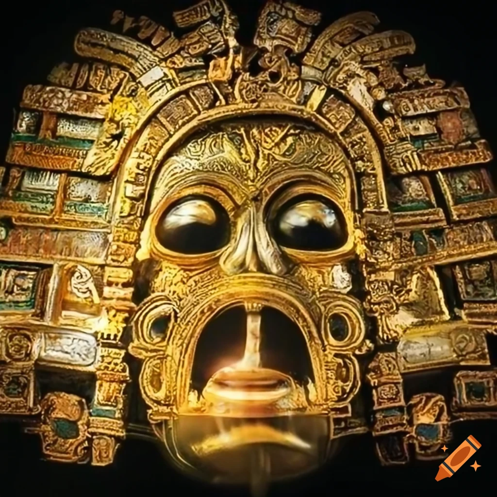 gold glass LED lights with aztec alien god design