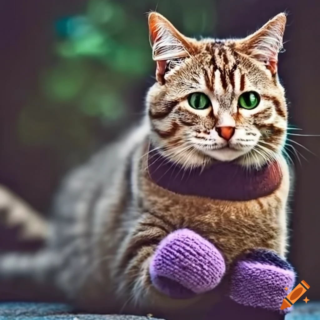Cat with adorable mittens on its paws