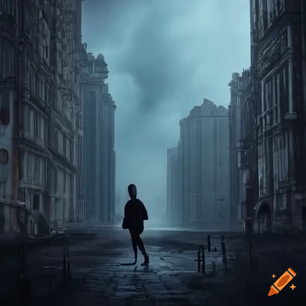 image of a deity walking in a stormy city