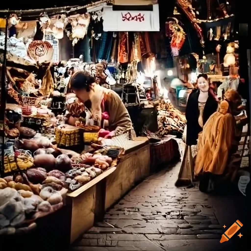 vibrant scene of a busy market