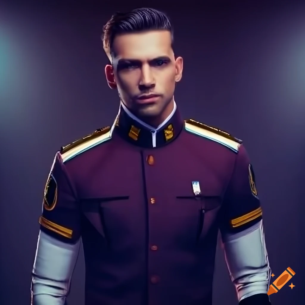 portrait of a male soldier in futuristic military uniform