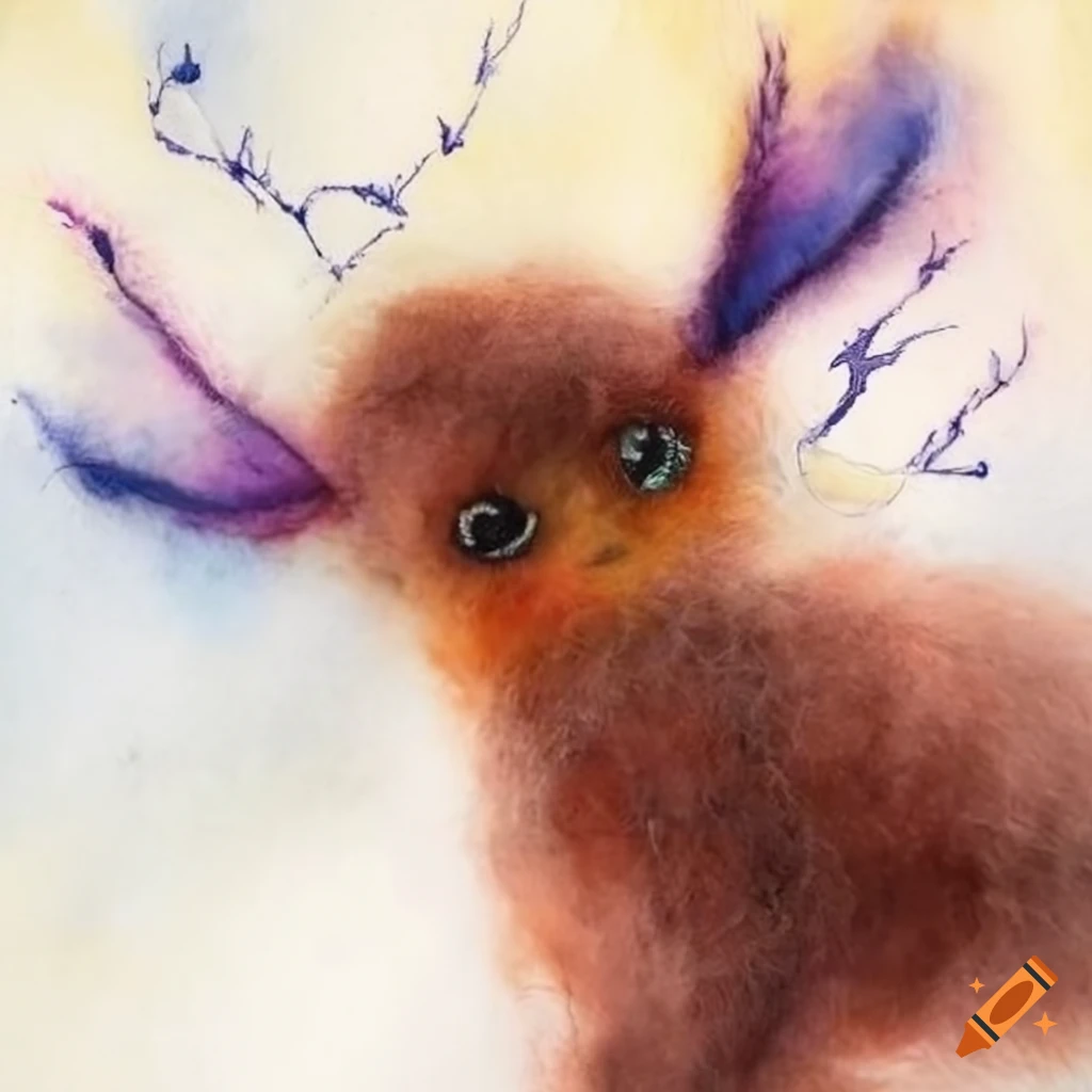 felted wool creatures with shiny eyes