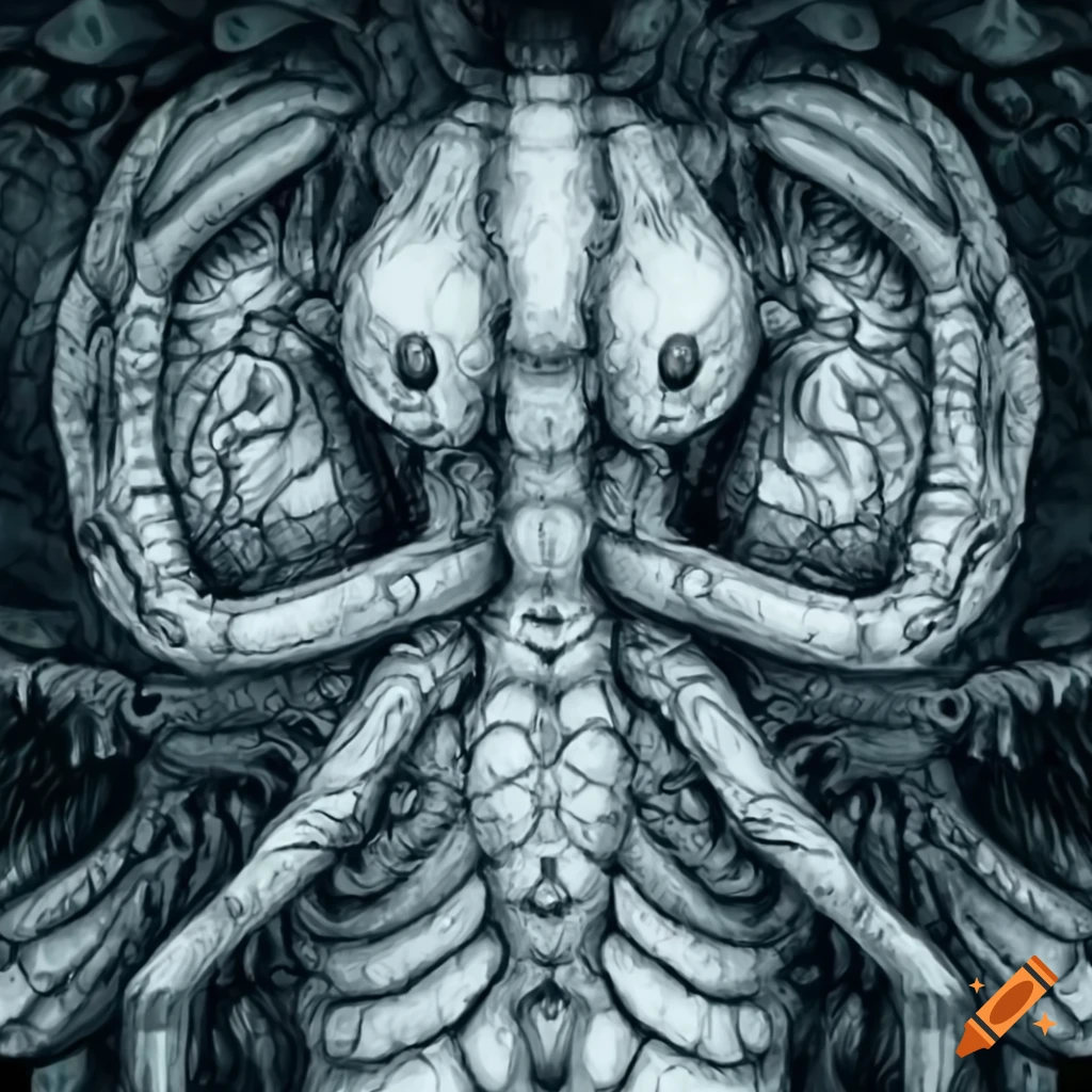 monochrome artwork of a chest cavity insect
