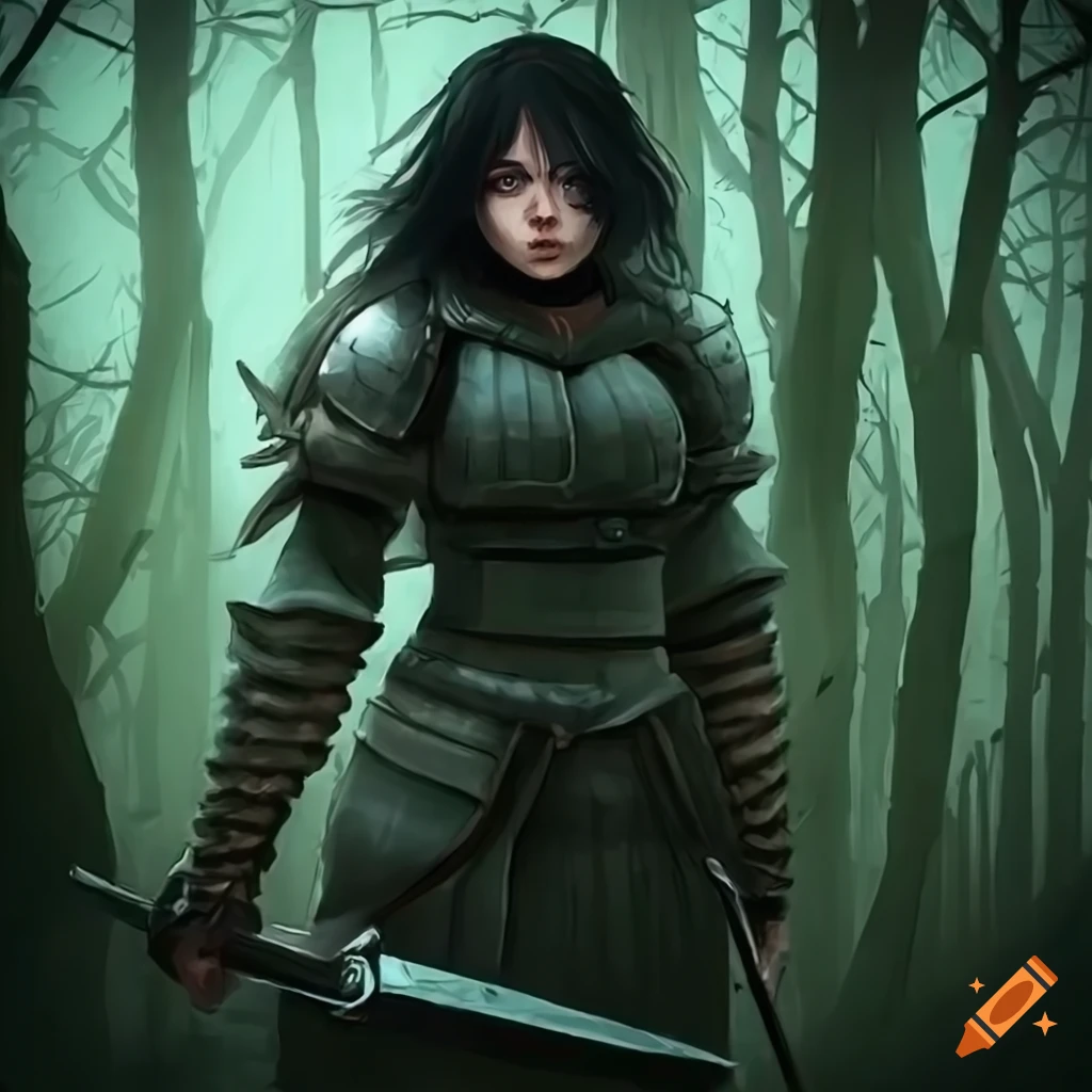 image of a rogue warrior woman in a dark forest