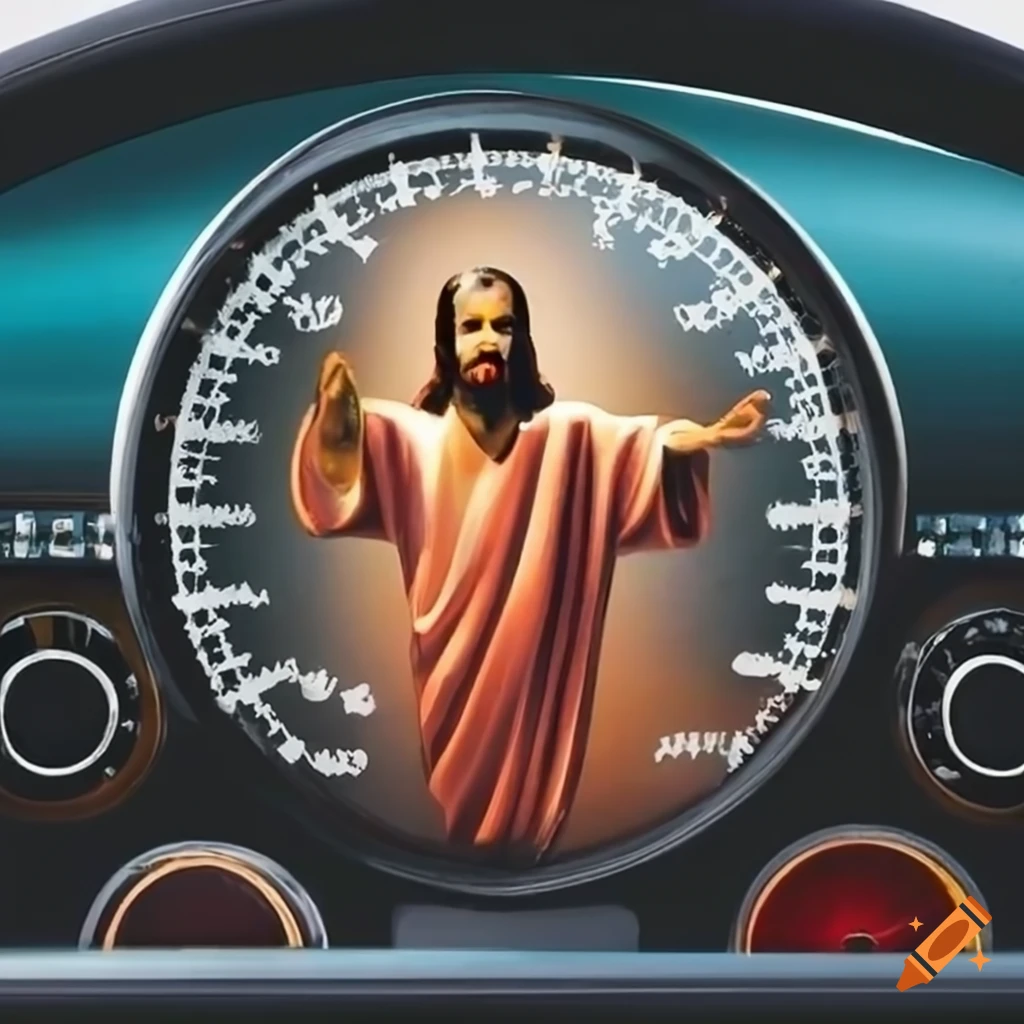 Hawaiian Jesus figurine on a car dashboard