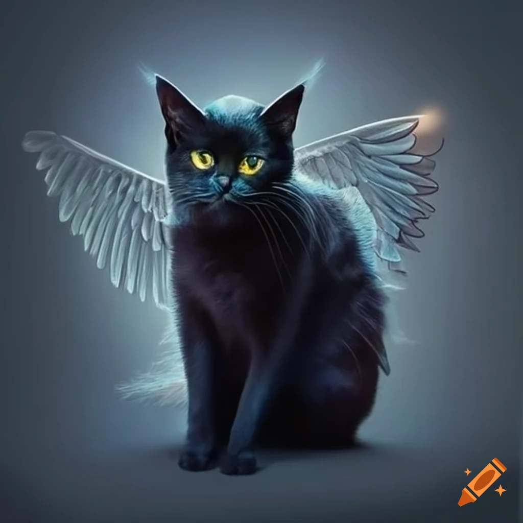 black cat with angel wings