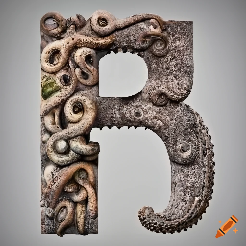 ultra realistic stone letter "A" with octopus masks