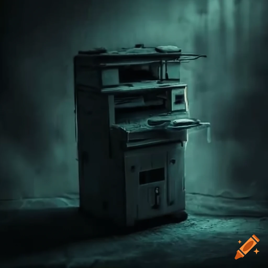 Dark room with a copy machine on Craiyon