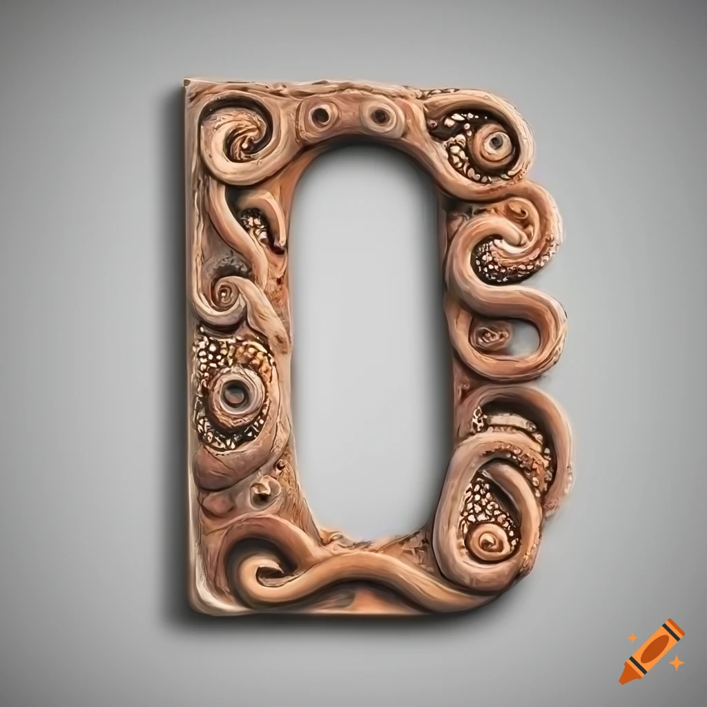 ultra-realistic sandstone letter "A" engraved with octopus masks