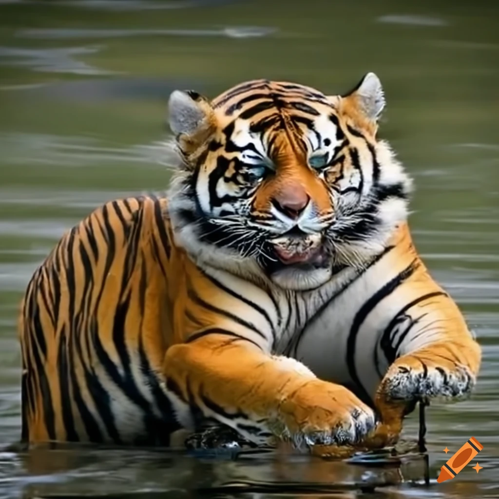 tiger trapped in a pond