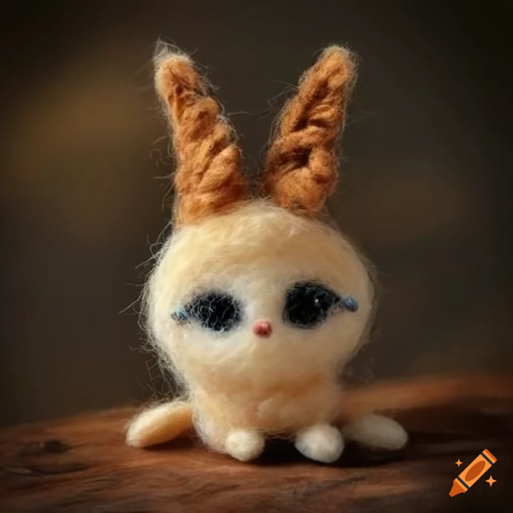 felted wool creatures with sorrowful shiny eyes