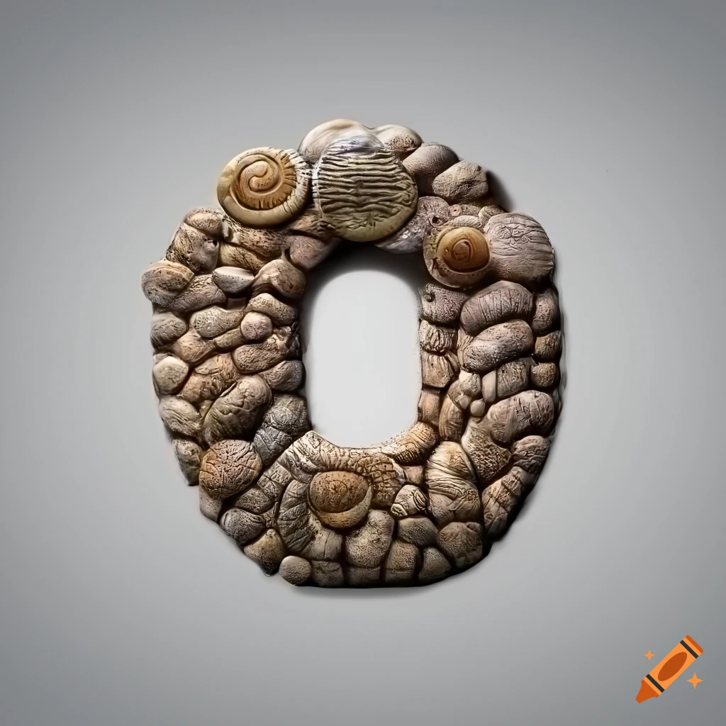 ultra realistic stone letter 'A' with snails