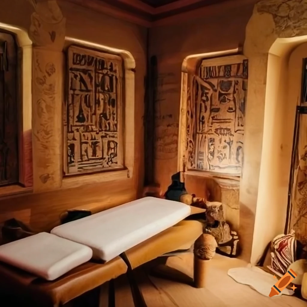Egyptianthemed spa with massage table on Craiyon